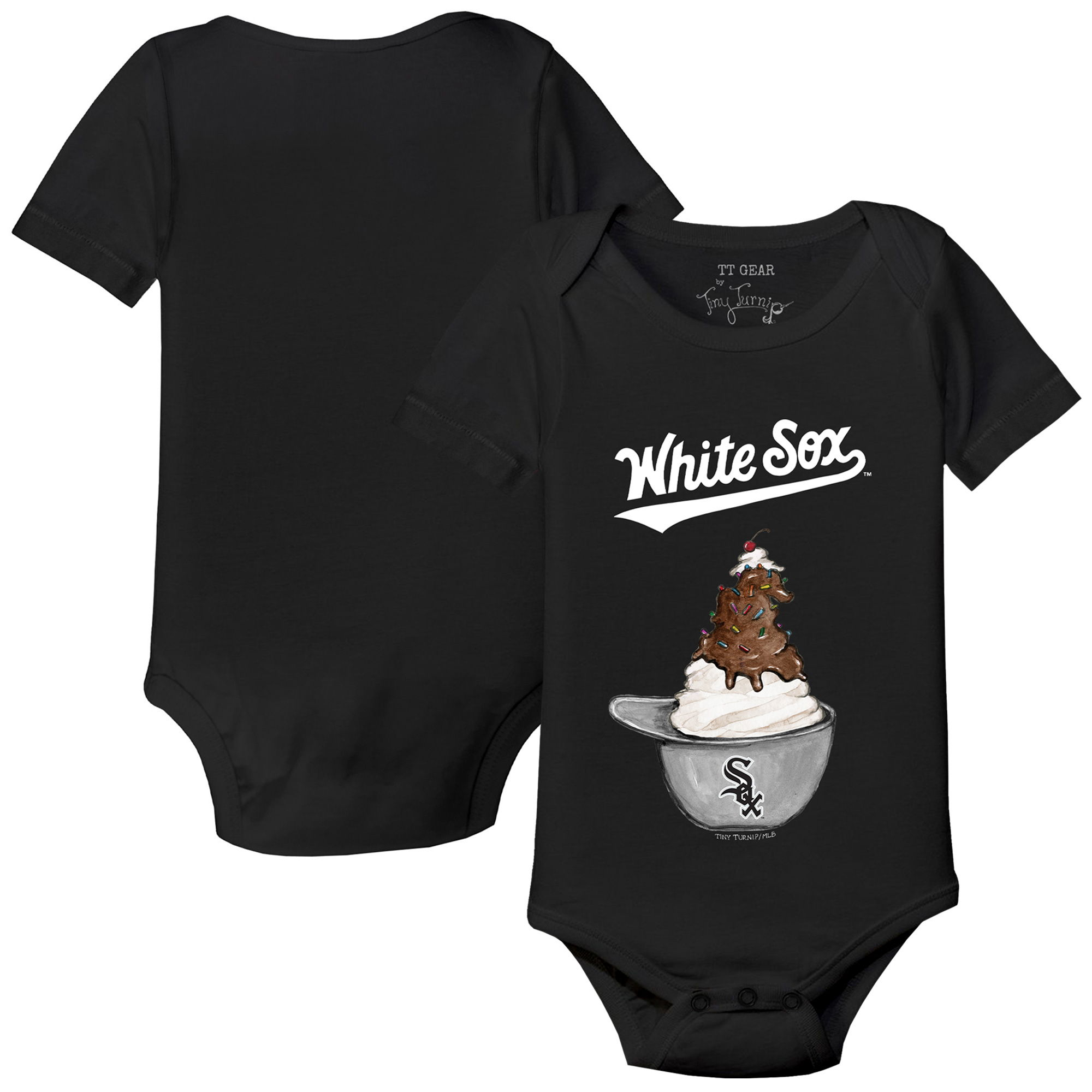 Infant Tiny Turnip Black Chicago White Sox Sundae Helmet Bodysuit - Image 5