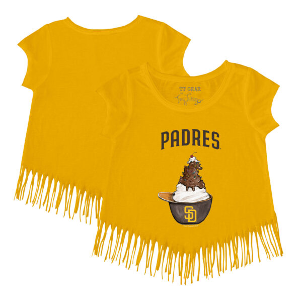 Girls Toddler Tiny Turnip Gold San Diego Padres Sundae Helmet Fringe T-Shirt - Image 5