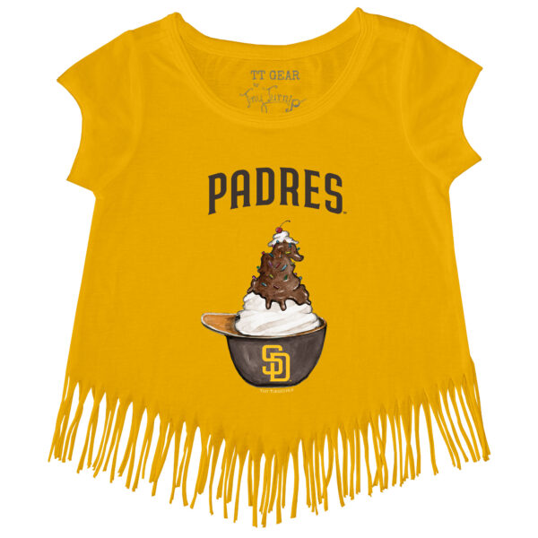 Girls Toddler Tiny Turnip Gold San Diego Padres Sundae Helmet Fringe T-Shirt - Image 3