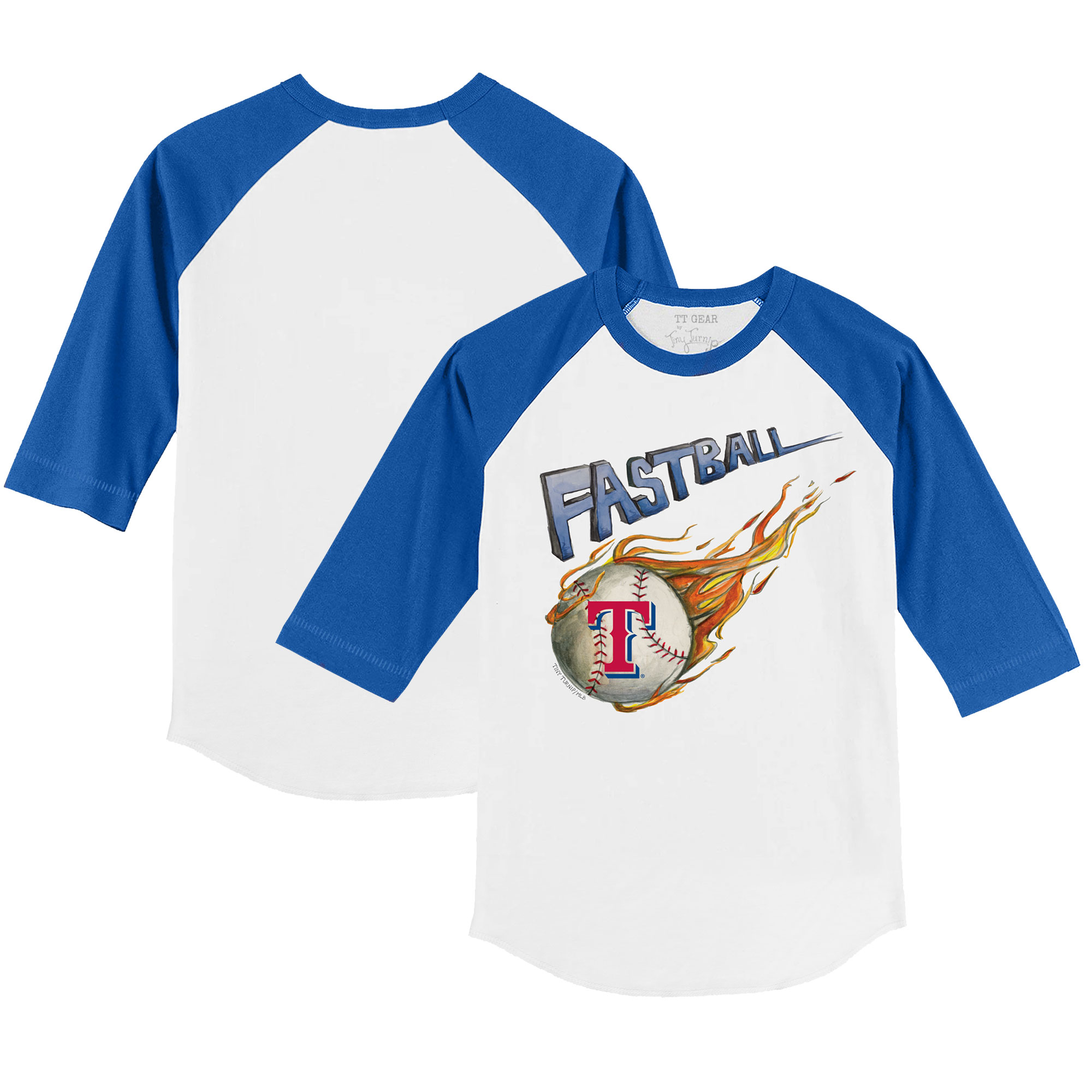 Youth Tiny Turnip White/Royal Texas Rangers Fastball 3/4-Sleeve Raglan T-Shirt