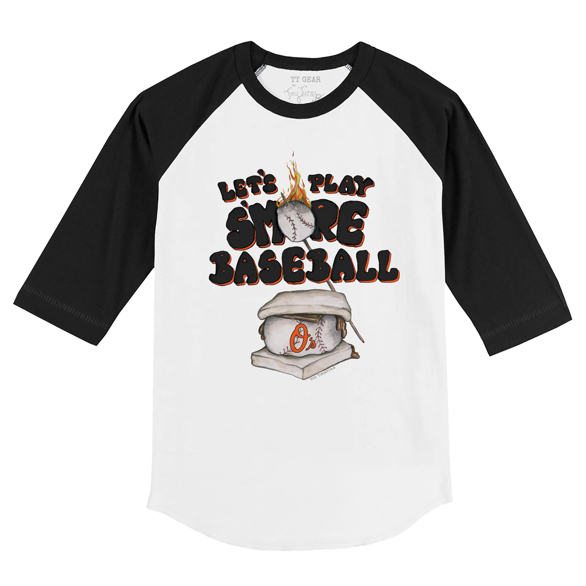 Youth Tiny Turnip White/Black Baltimore Orioles Smores 3/4-Sleeve Raglan T-Shirt - Image 3