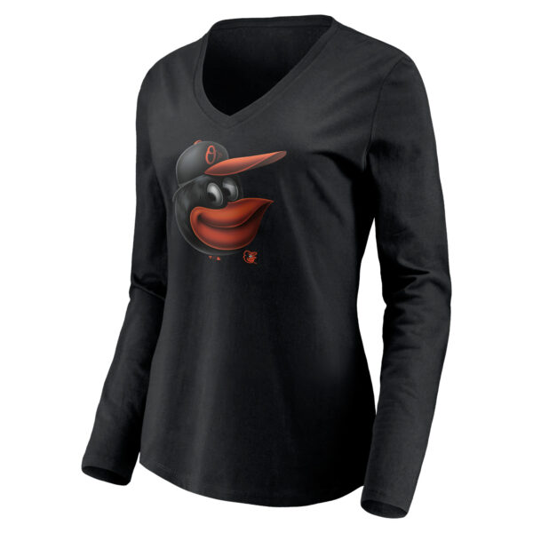 Women's Black Baltimore Orioles Personalized Midnight Mascot Long Sleeve V-Neck T-Shirt - Image 6