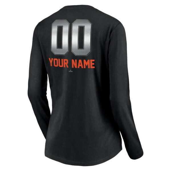 Women's Black Baltimore Orioles Personalized Midnight Mascot Long Sleeve V-Neck T-Shirt - Image 7