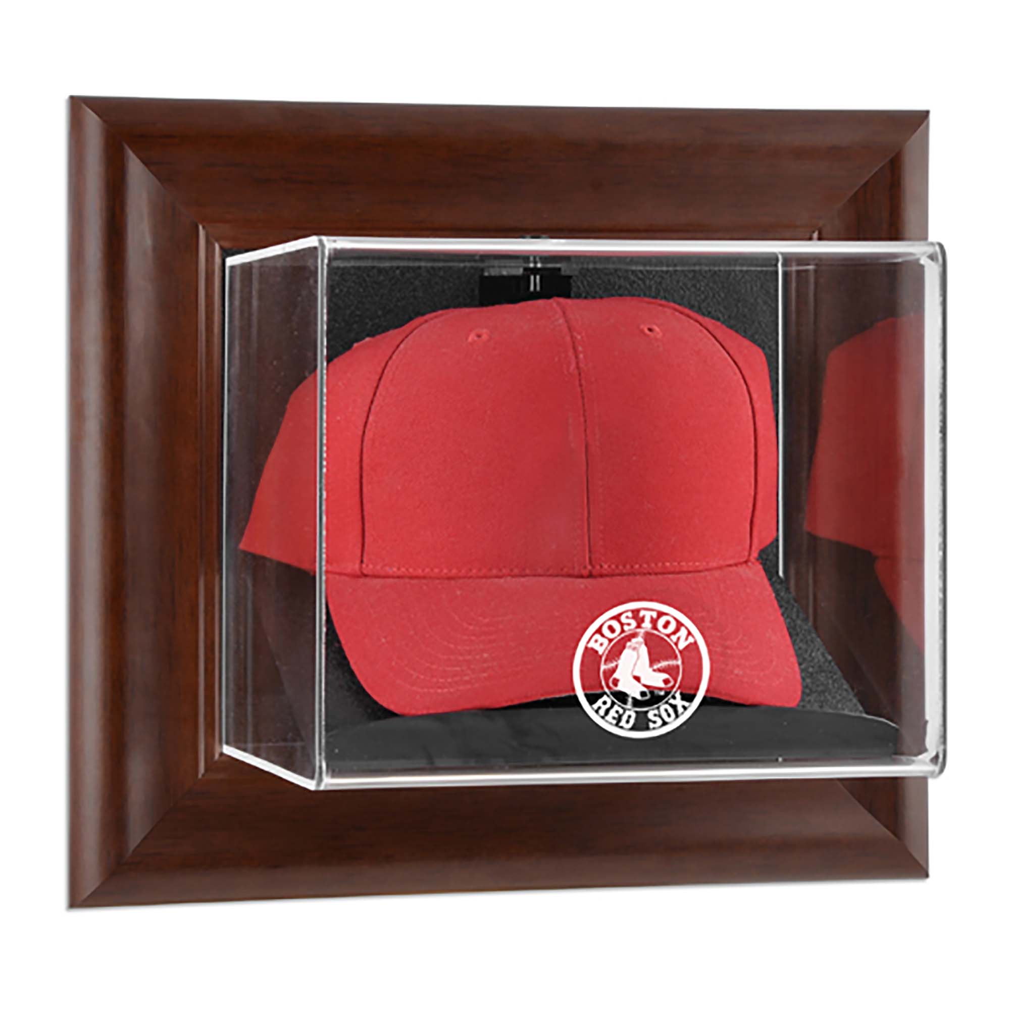 Boston Red Sox Brown Framed Wall-Mounted Logo Cap Case