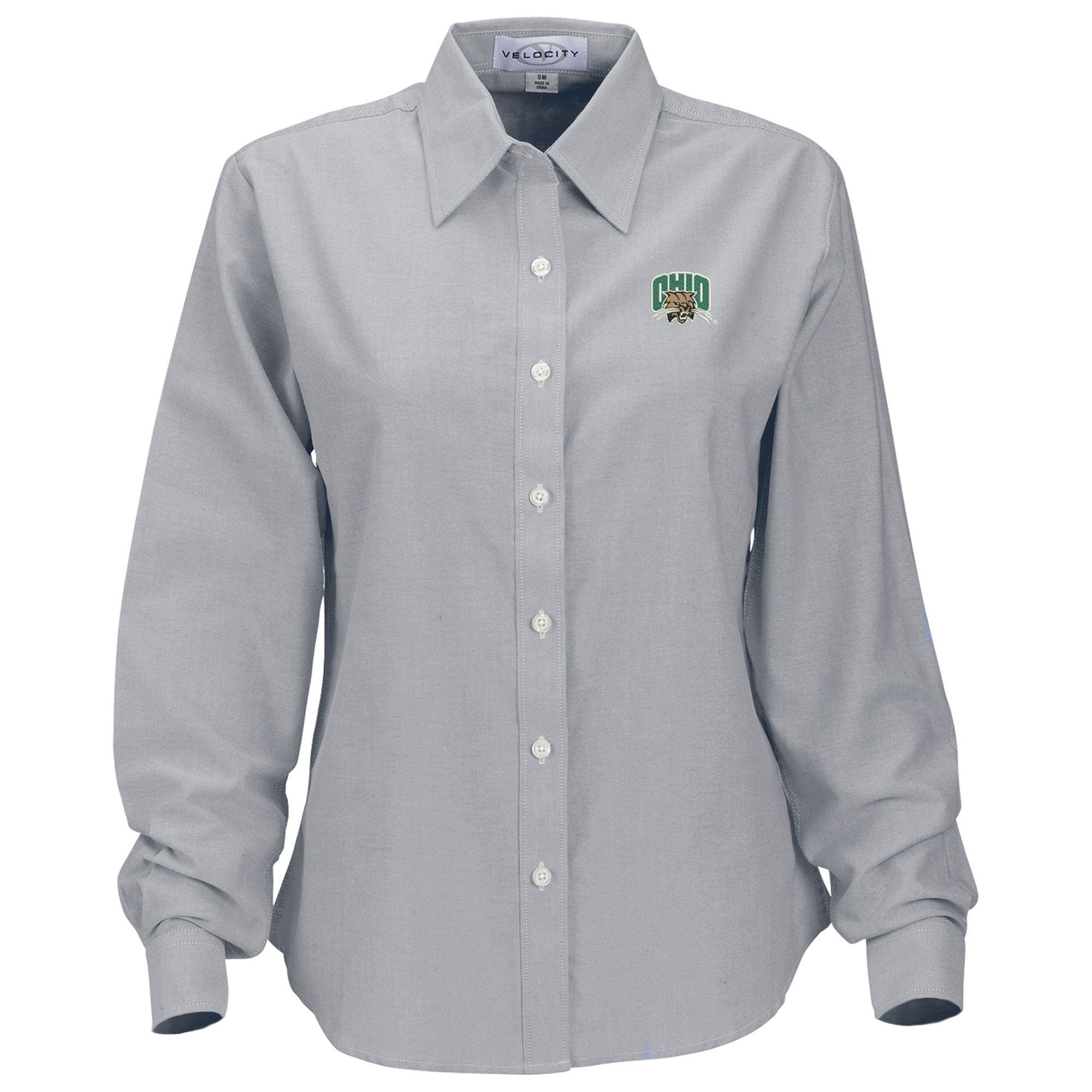 Women's Gray Ohio Bobcats Velocity Oxford Plus Size Button-Up Long Sleeve Shirt