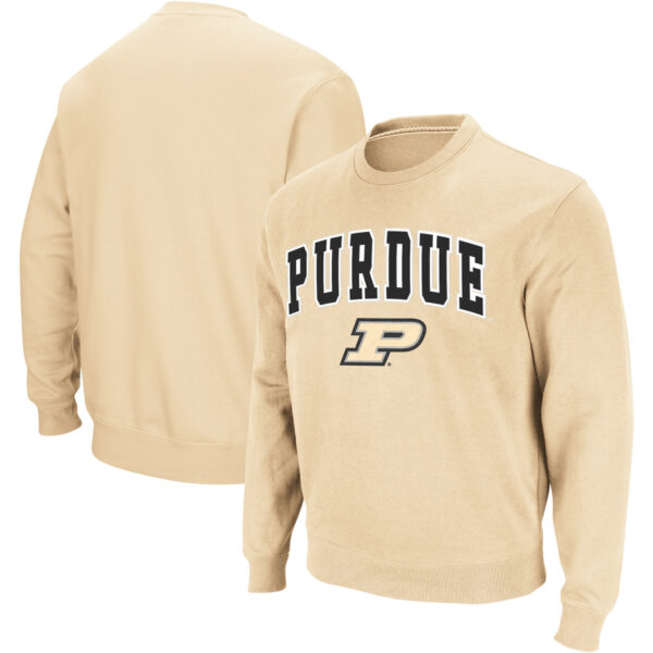 Men's Colosseum Gold Purdue Boilermakers Arch & Logo Crew Neck Sweatshirt - Image 5