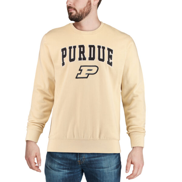 Men's Colosseum Gold Purdue Boilermakers Arch & Logo Crew Neck Sweatshirt - Image 8