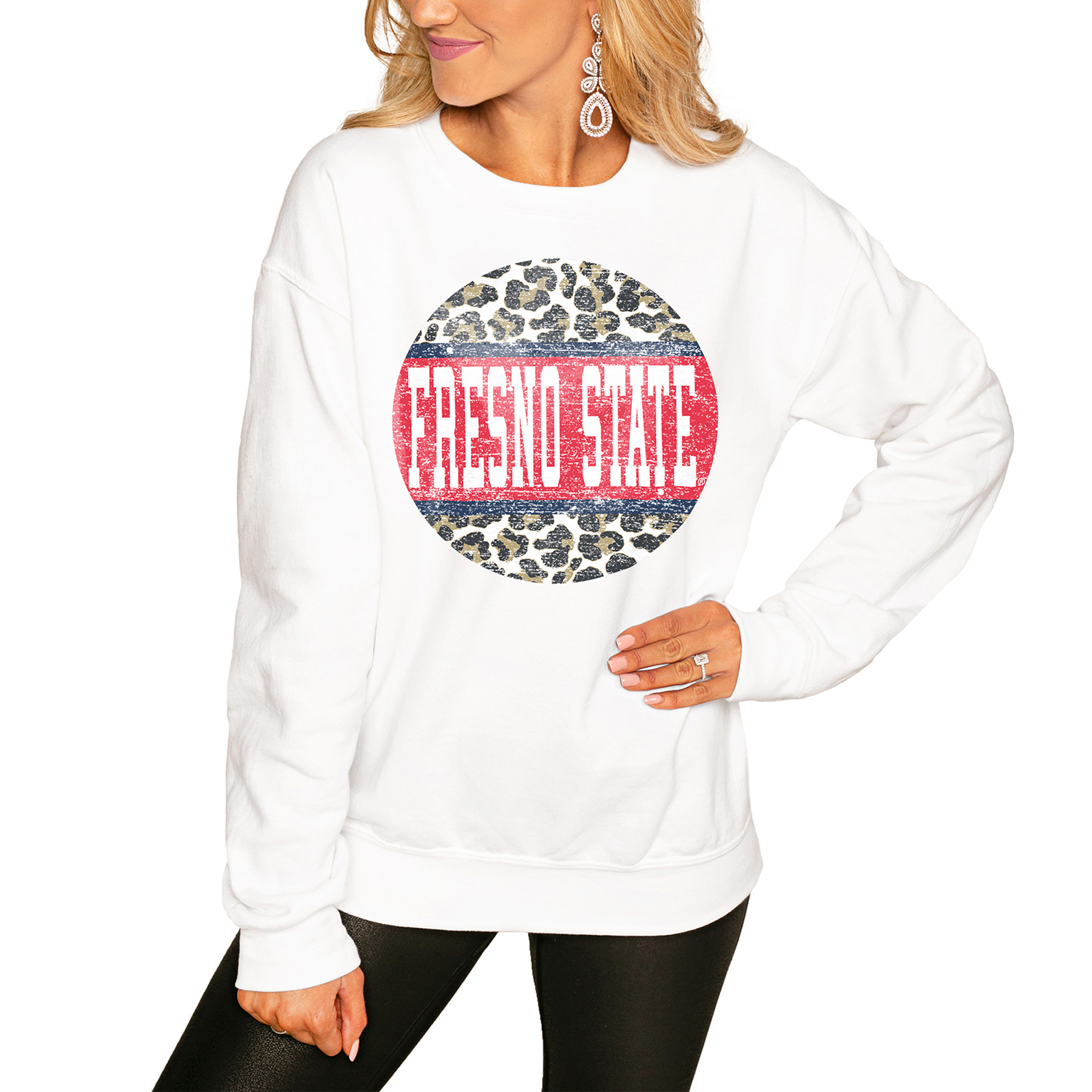 Women's White Fresno State Bulldogs Scoop & Score Pullover Sweatshirt