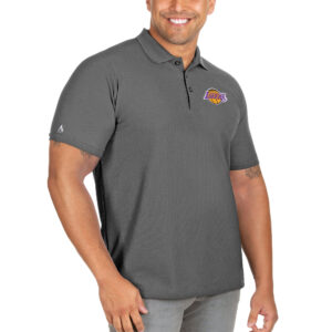 Men's Antigua Gray Los Angeles Lakers Big & Tall Legacy Pique Polo
