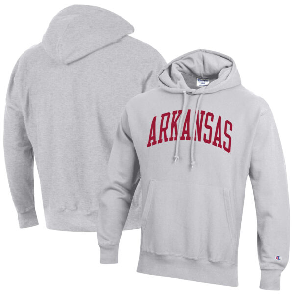 Men's Champion Heathered Gray Arkansas Razorbacks Team Arch Reverse Weave Pullover Hoodie - Image 5