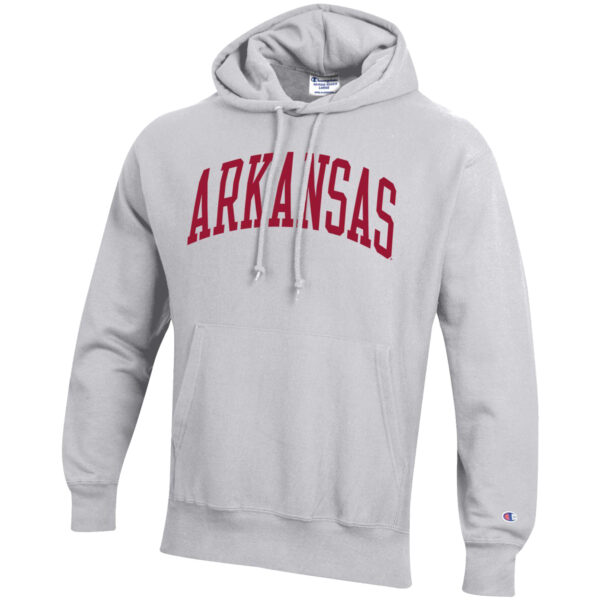 Men's Champion Heathered Gray Arkansas Razorbacks Team Arch Reverse Weave Pullover Hoodie - Image 6