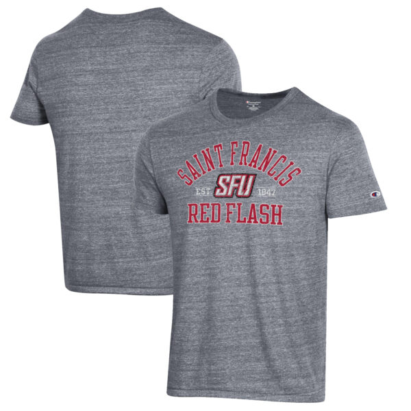 Men's Champion Heathered Gray Saint Francis Red Flash Ultimate Tri-Blend T-Shirt