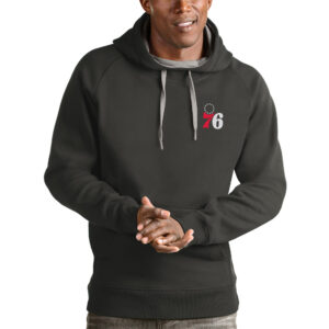 Men's Antigua Charcoal Philadelphia 76ers Victory Pullover Hoodie