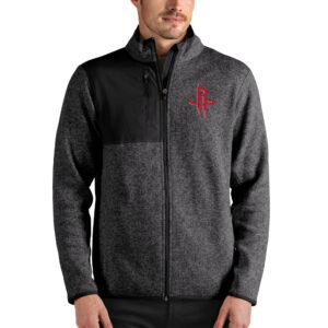 Men's Antigua Heathered Charcoal Houston Rockets Fortune Full-Zip Jacket