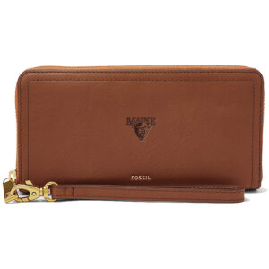 Women's Fossil Brown Maine Black Bears Leather Logan RFID Zip Around Clutch