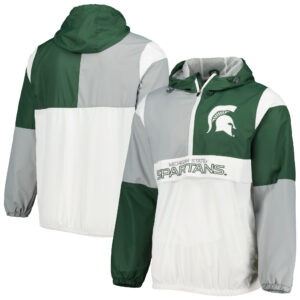 Men's G-III Sports by Carl Banks White/Green Michigan State Spartans Fair Catch Half-Zip Anorak Jacket