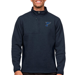 Men's Antigua Heather Navy St. Louis Blues Course Quarter-Zip Pullover Top