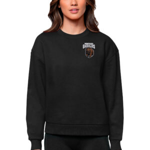 Women's Antigua Black Montana Grizzlies Logo Victory Crewneck Pullover Sweatshirt