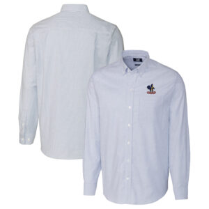 Men's Cutter & Buck Powder Blue Delaware Fightin' Blue Hens Vault Stretch Oxford Stripe Long Sleeve Button-Down Shirt