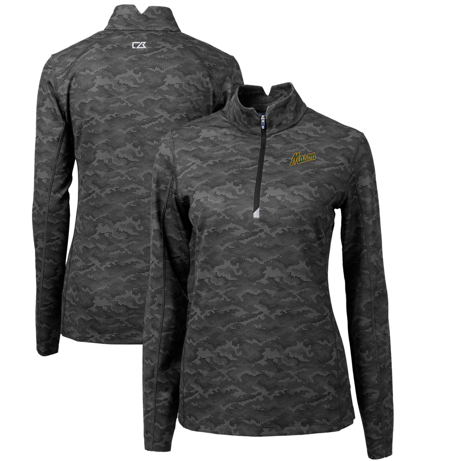 Women's Cutter & Buck Black George Mason Patriots Traverse Camo Print Stretch Quarter-Zip Pullover Top
