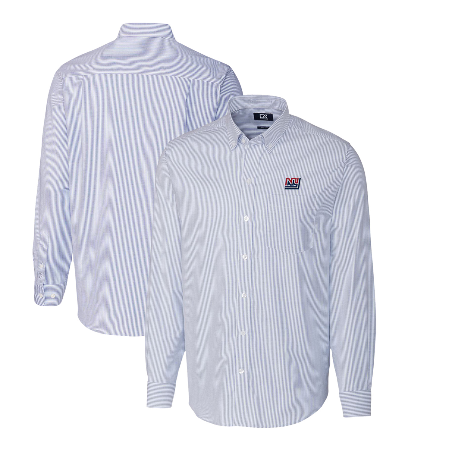 Men's Cutter & Buck Powder Blue New York Giants Throwback Logo Big & Tall Stretch Oxford Stripe Long Sleeve Button Down Shirt
