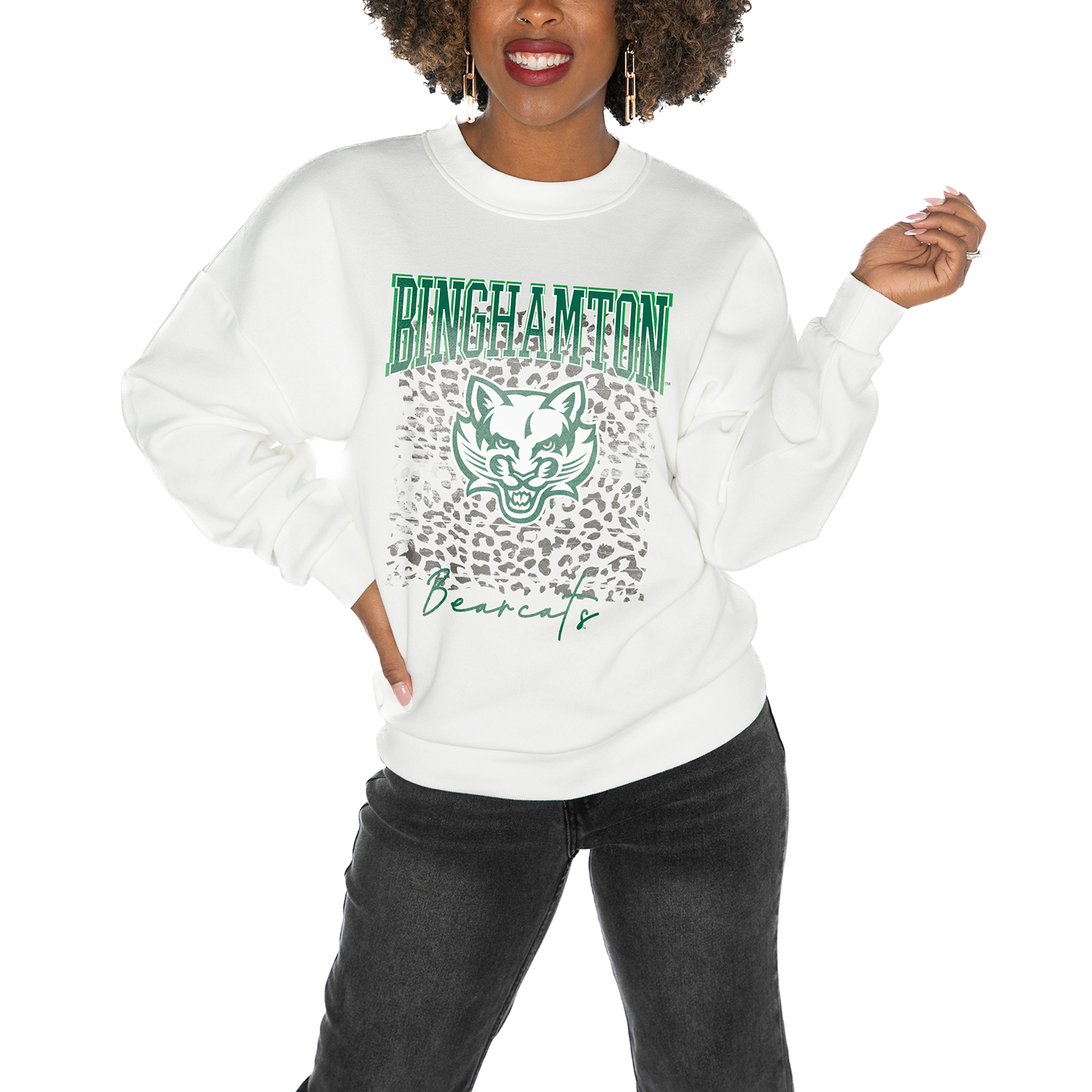 Women's Gameday Couture White Binghamton Bearcats Drop Shoulder Fleece Drop Pullover Sweatshirt