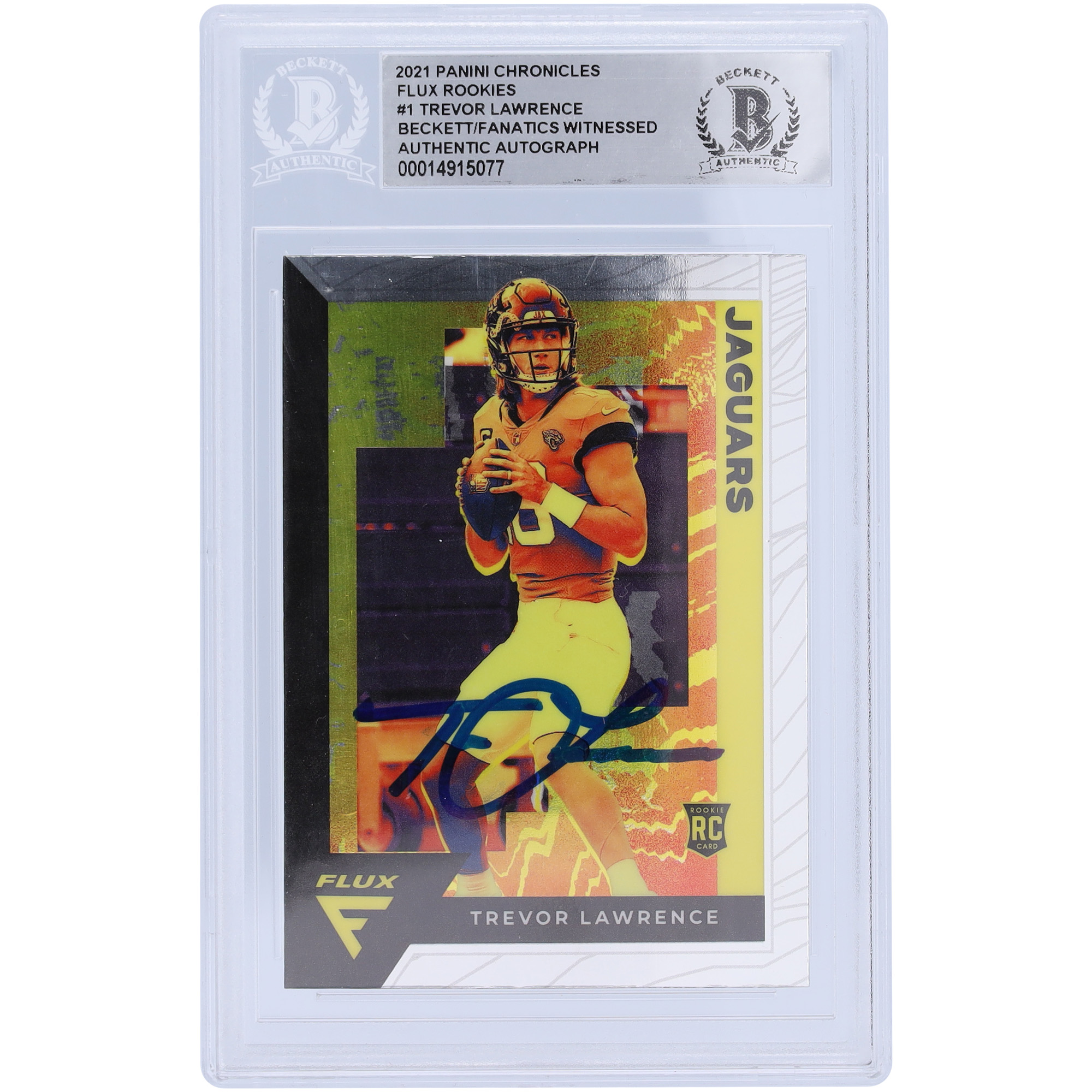 Trevor Lawrence Jacksonville Jaguars Autographed 2021 Panini Chronicles Flux #FX-1 Beckett Fanatics Witnessed Authenticated Rookie Card - Image 4