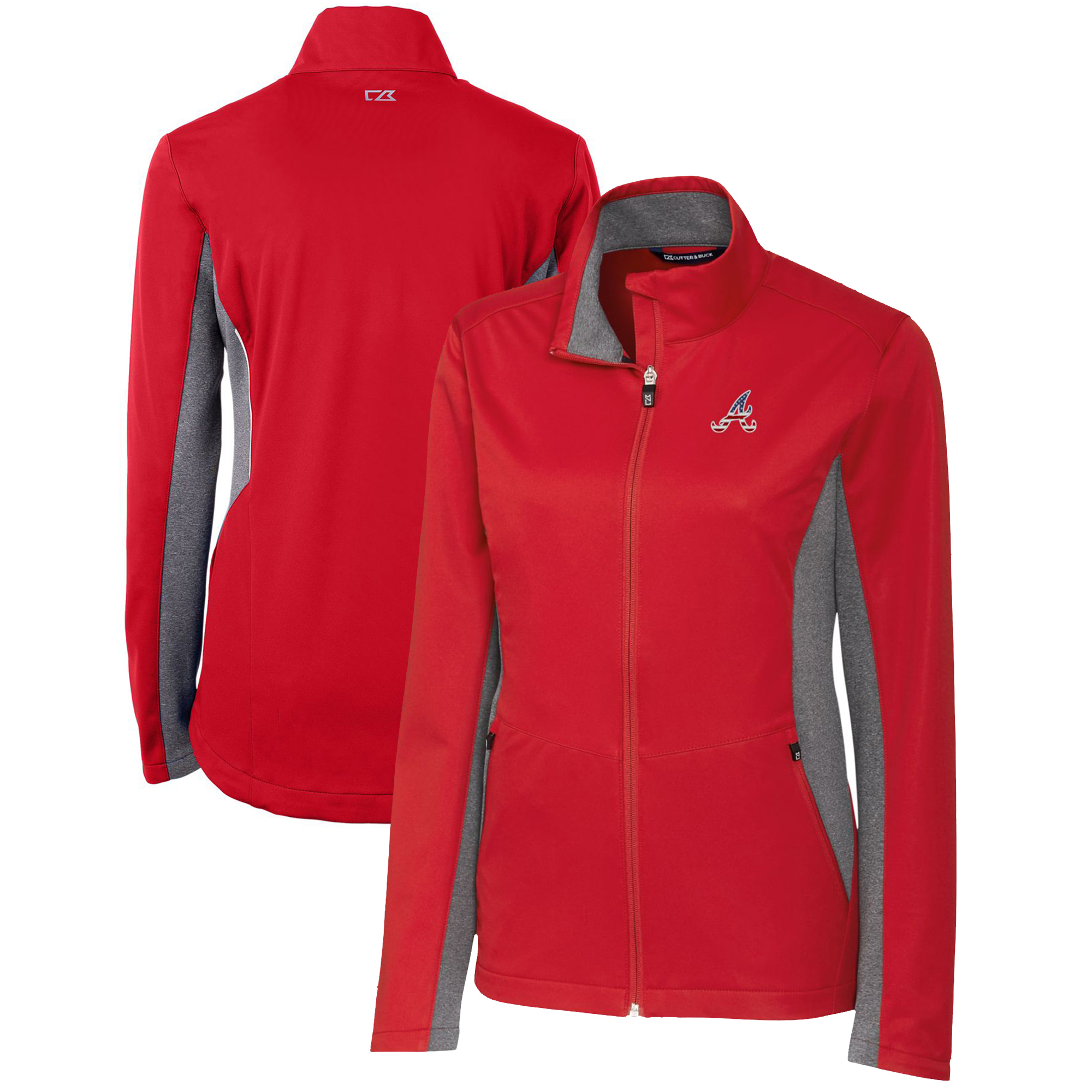 Women's Cutter & Buck Cardinal Atlanta Braves Americana Logo Navigate Softshell Full-Zip Jacket