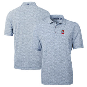 Men's Cutter & Buck Navy Cleveland Guardians Virtue Eco Pique Botanical Print Recycled Polo