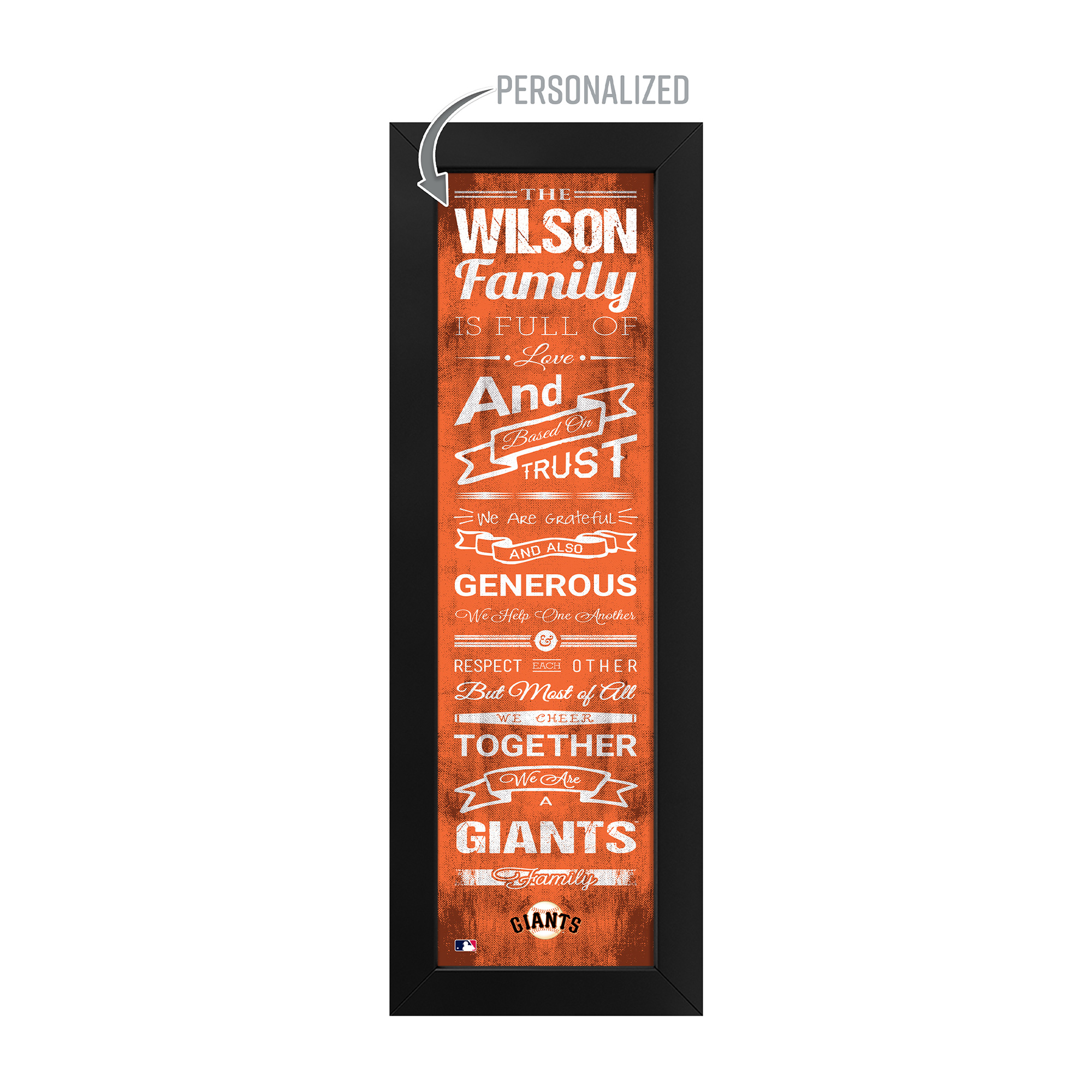 Imperial San Francisco Giants 8" x 24" Personalized Family Cheer Framed Print - Image 6