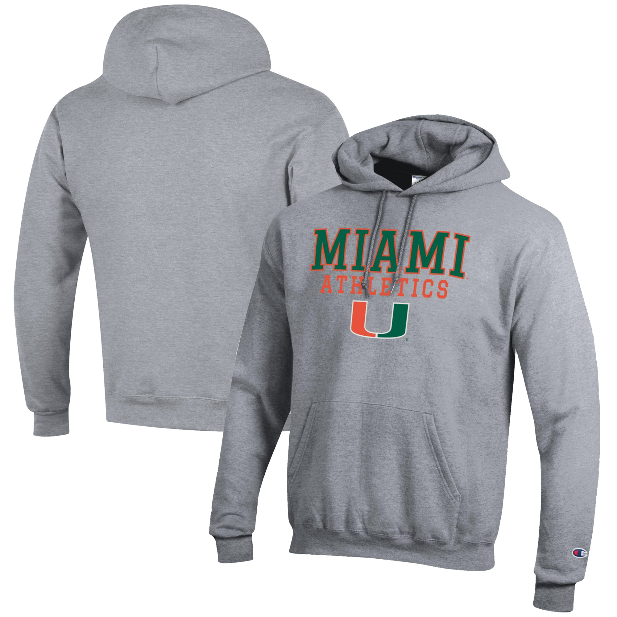 Men's Champion Gray Miami Hurricanes Athletics Logo Stack Pullover Hoodie - Image 2