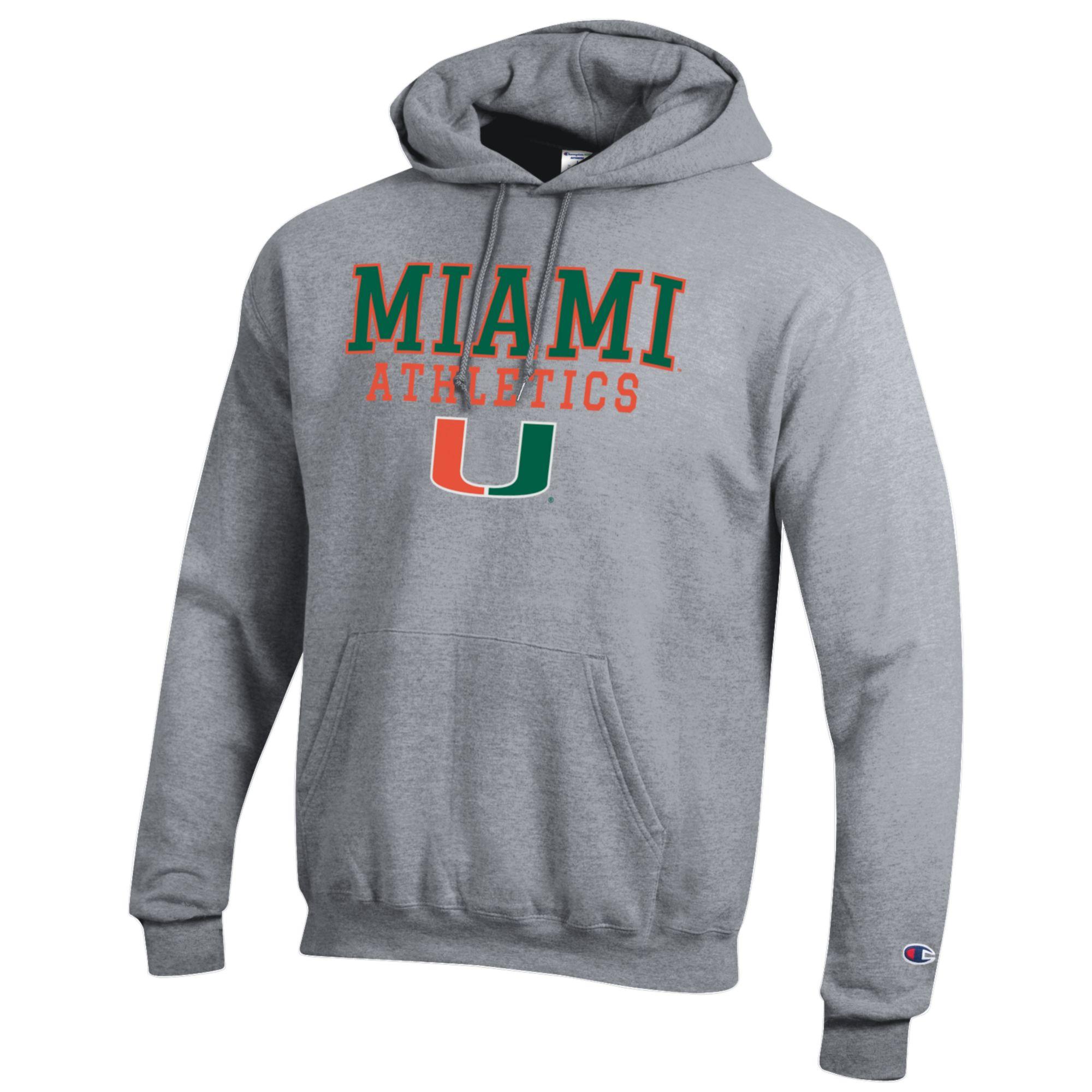 Men's Champion Gray Miami Hurricanes Athletics Logo Stack Pullover Hoodie - Image 3