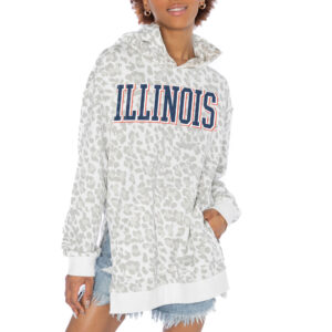 Women's Gameday Couture White Illinois Fighting Illini Home Team Advantage Leopard Print Oversized Side-Slit Pullover Hoodie