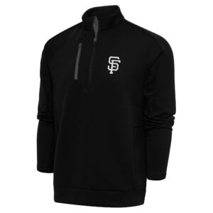 Men's Antigua Black San Francisco Giants Metallic Generation Quarter-Zip Pullover Top