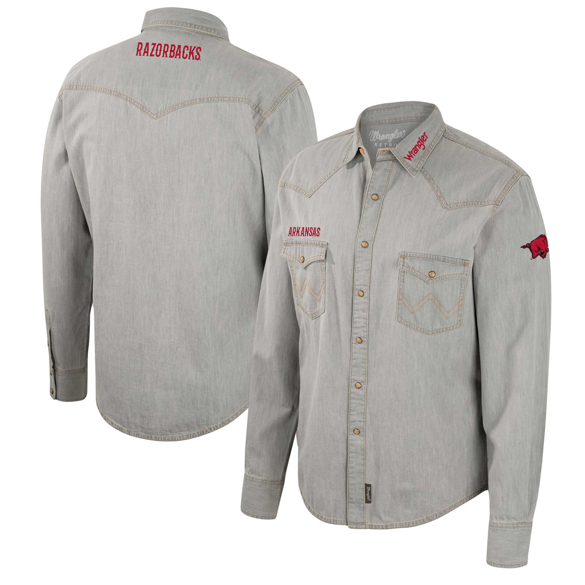 Men's Colosseum x Wrangler Gray Arkansas Razorbacks Cowboy Cut Western Full-Snap Long Sleeve Shirt - Image 5