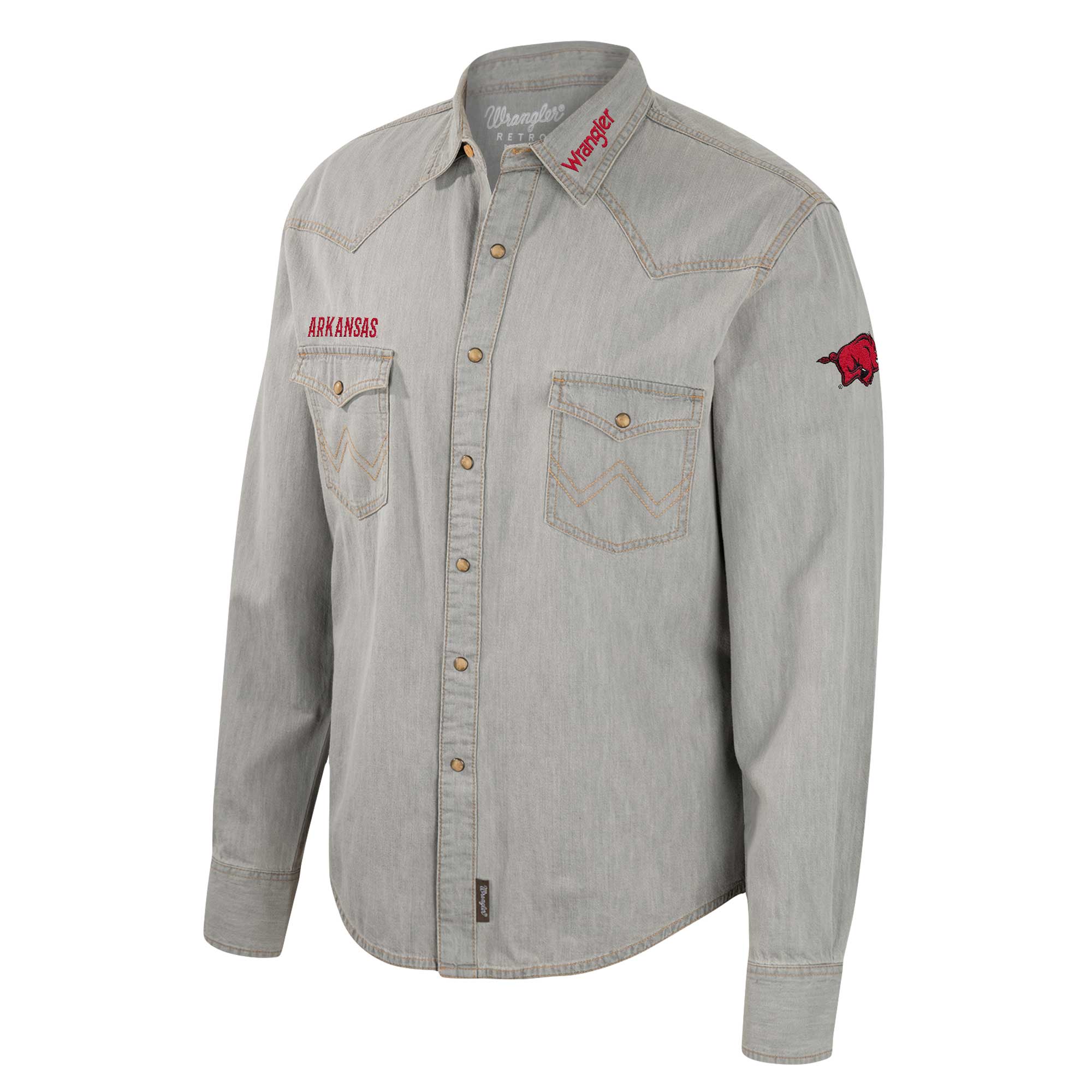 Men's Colosseum x Wrangler Gray Arkansas Razorbacks Cowboy Cut Western Full-Snap Long Sleeve Shirt - Image 6