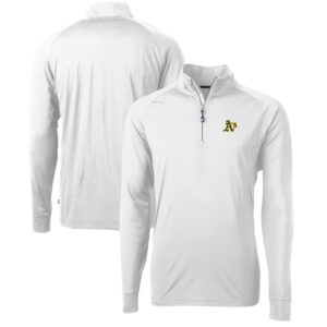 Men's Cutter & Buck White Athletics Adapt Eco Knit Stretch Recycled Quarter-Zip Pullover Top