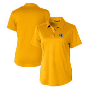Women's Cutter & Buck  Gold Los Angeles Rams Helmet Logo DryTec Prospect Textured Stretch Polo