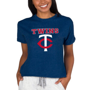 Women's Concepts Sport  Navy Minnesota Twins Tri-Blend Mainstream Terry Short Sleeve Sweatshirt Top