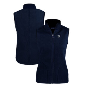 Women's Cutter & Buck  Navy New York Yankees Cascade Eco Sherpa Fleece Full-Zip Vest