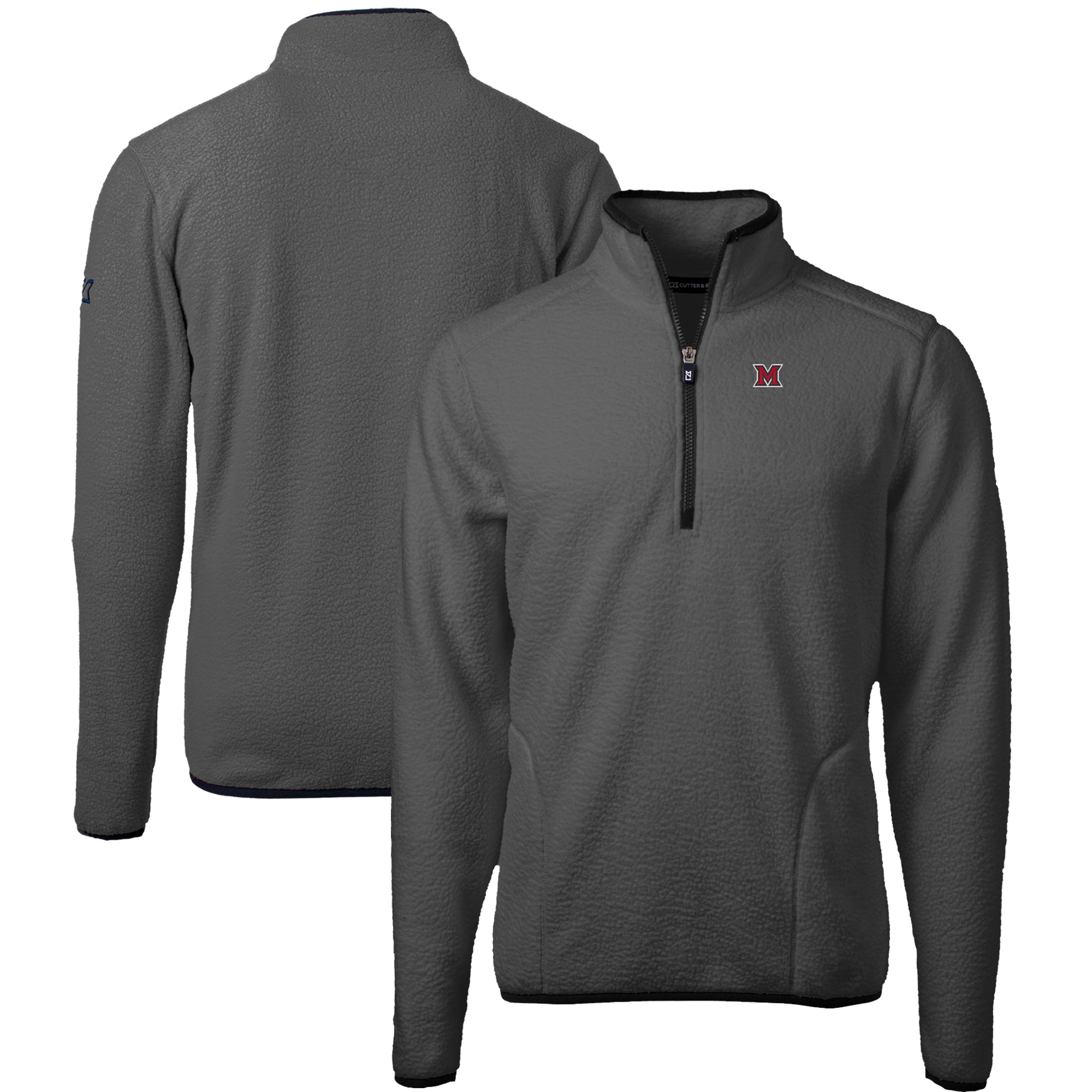 Men's Cutter & Buck Gray/Black Miami University RedHawks Cascade Eco Sherpa Fleece Quarter-Zip Pullover Jacket