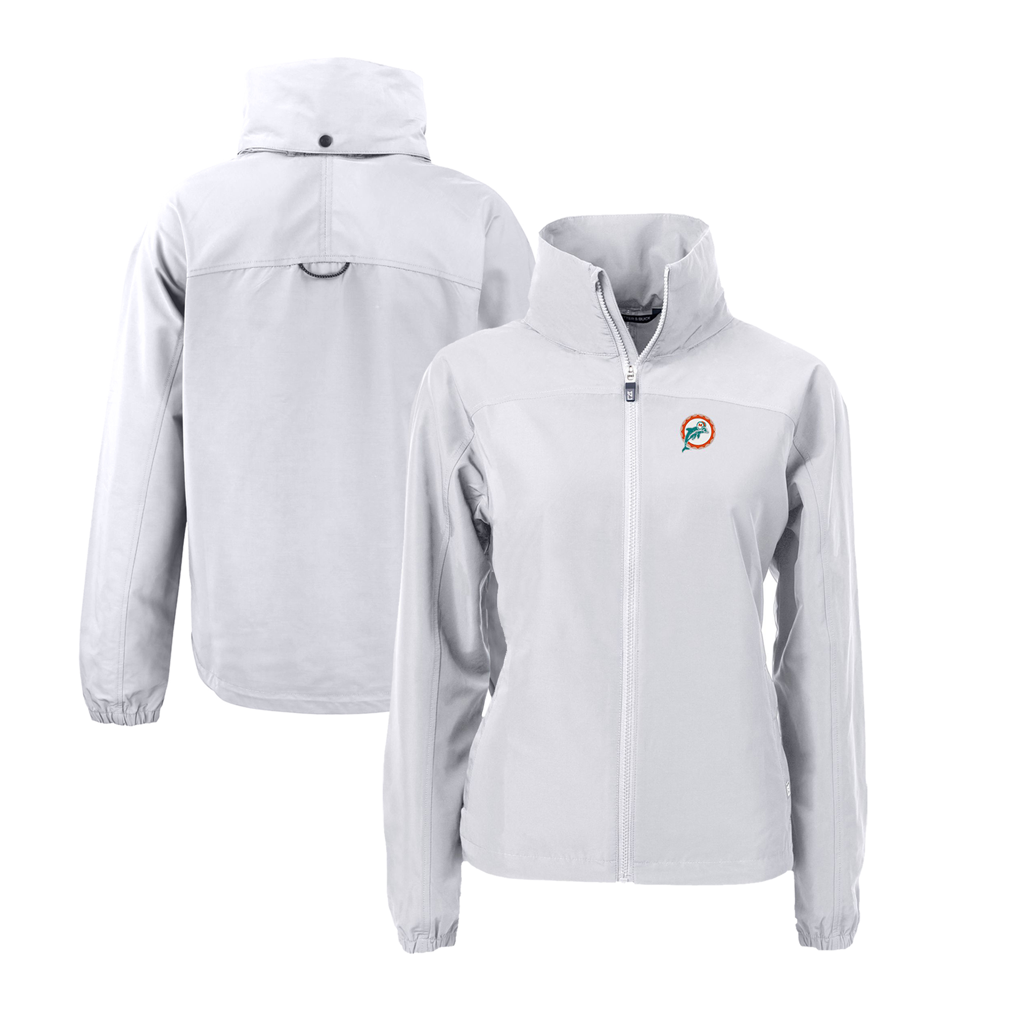 Women's Cutter & Buck Gray Miami Dolphins Charter Eco Recycled Full-Zip Jacket