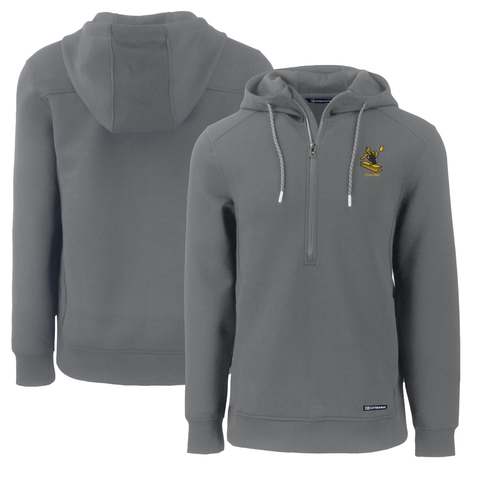 Men's Cutter & Buck Gray Pittsburgh Steelers Throwback Roam Eco Half-Zip Recycled Pullover Hoodie
