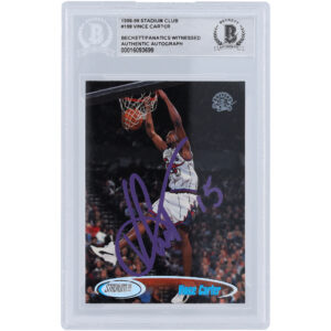 Vince Carter Toronto Raptors Autographed 1998-99 Topps Stadium Club Purple Ink #198 Beckett Fanatics Witnessed Authenticated Rookie Card