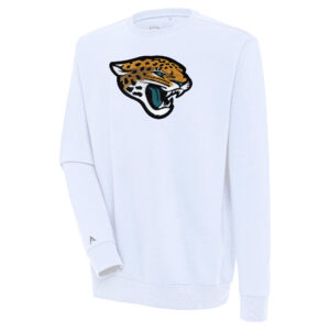 Men's Antigua  White Jacksonville Jaguars Victory Crewneck Pullover Sweatshirt