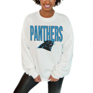 Women's Gameday Couture  White Carolina Panthers  Just Go With It Oversized Long Sleeve Crewneck Sweatshirt