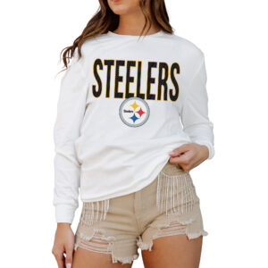 Women's Gameday Couture  White Pittsburgh Steelers  Always Ready Drop Shoulder Long Sleeve T-Shirt