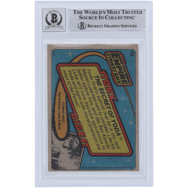 Brian Johnson Star Wars Autographed 1980 Topps The Empire Strikes Back #63 BGS Authenticated 10 Card with "SFX" Inscription - Image 6