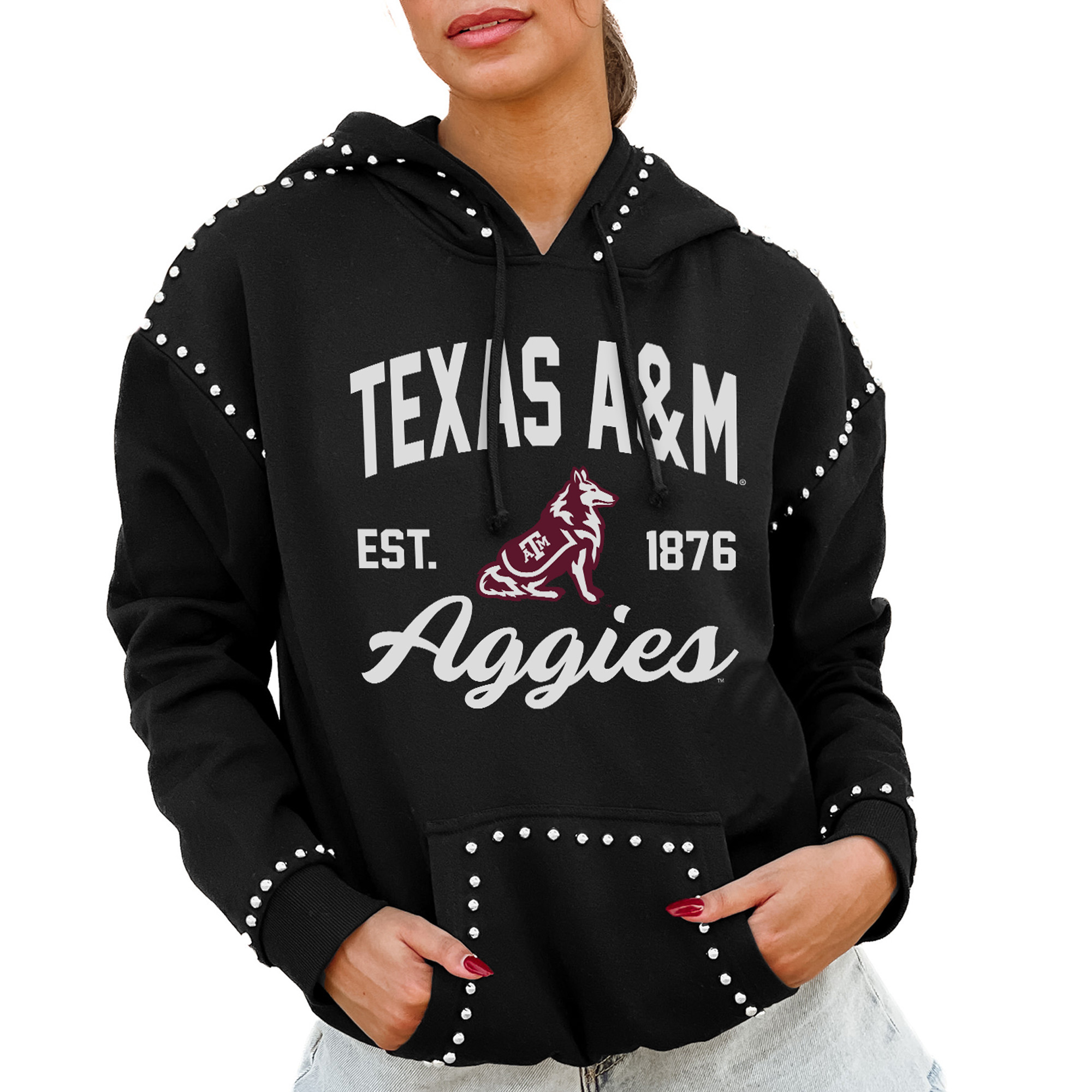 Women's Gameday Couture Black Texas A&M Aggies Studded Pullover Hoodie