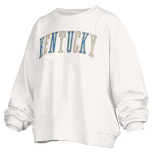 Women's Pressbox White Kentucky Wildcats Janise Sequin Waist Length Oversized Pullover Sweatshirt